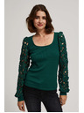 Moodo Smaragdna majica s čipkastim rukavima Moodo