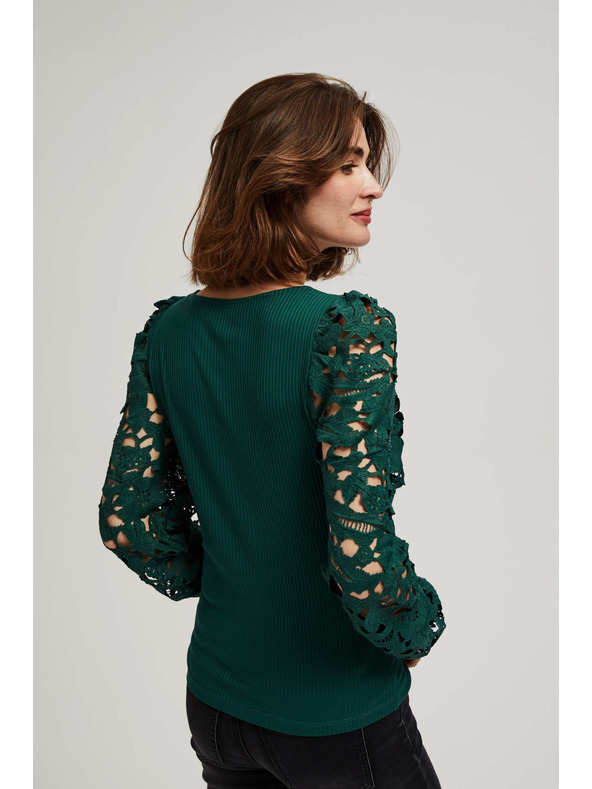 Moodo Smaragdna majica s čipkastim rukavima Moodo