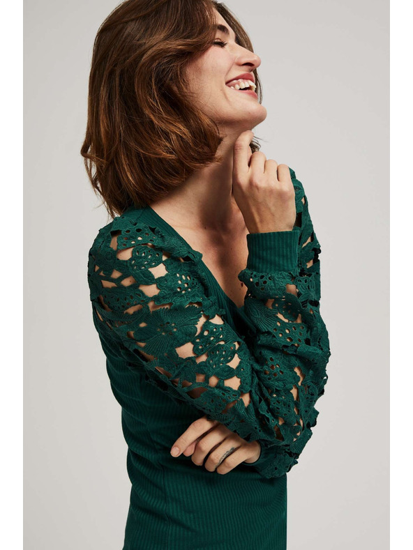 Moodo Smaragdna majica s čipkastim rukavima Moodo