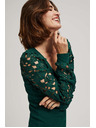 Moodo Smaragdna majica s čipkastim rukavima Moodo
