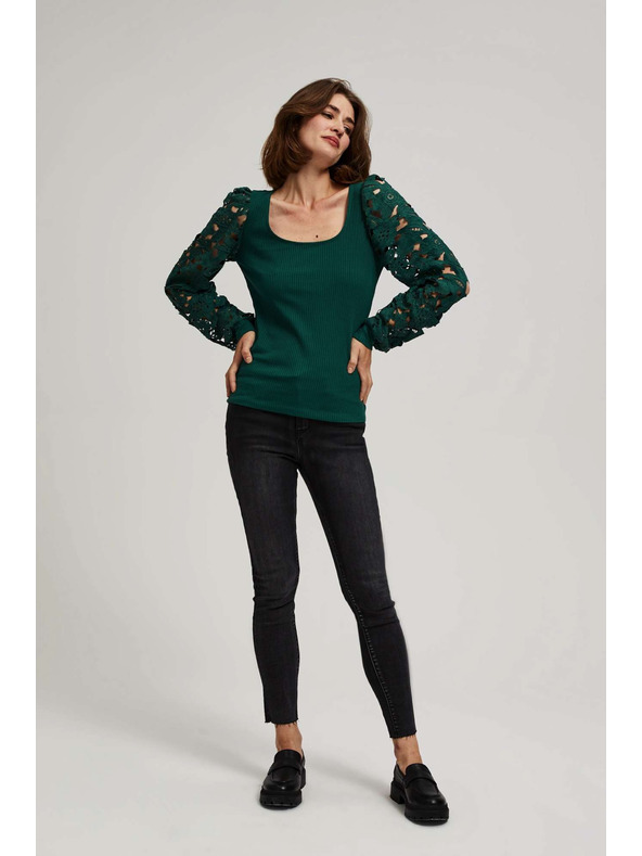 Moodo Smaragdna majica s čipkastim rukavima Moodo