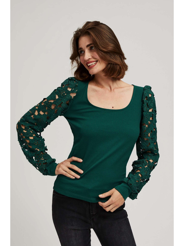 Moodo Smaragdna majica s čipkastim rukavima Moodo