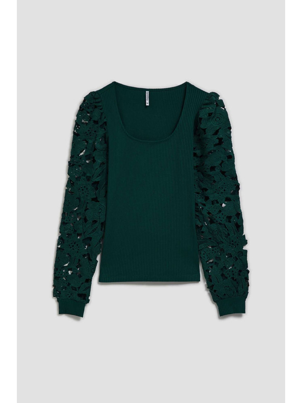 Moodo Smaragdna majica s čipkastim rukavima Moodo