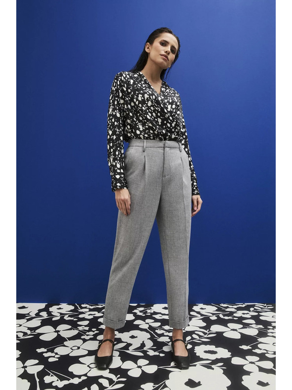 Moodo Svečane sive hlače s preklopljenim nogavicama u naboru Moodo