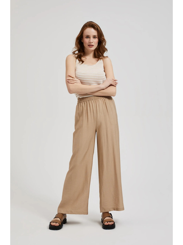 Moodo Bež hlače s širokim nogavicama i gumicom u struku Moodo