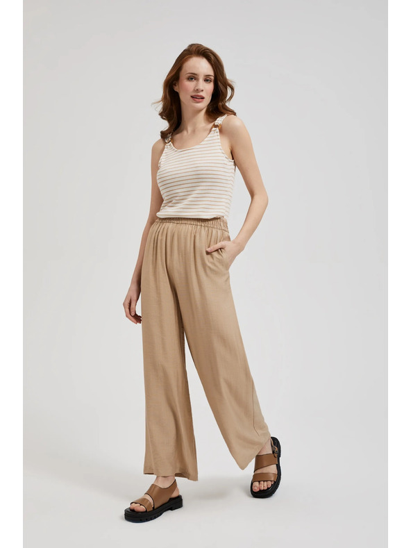 Moodo Bež hlače s širokim nogavicama i gumicom u struku Moodo