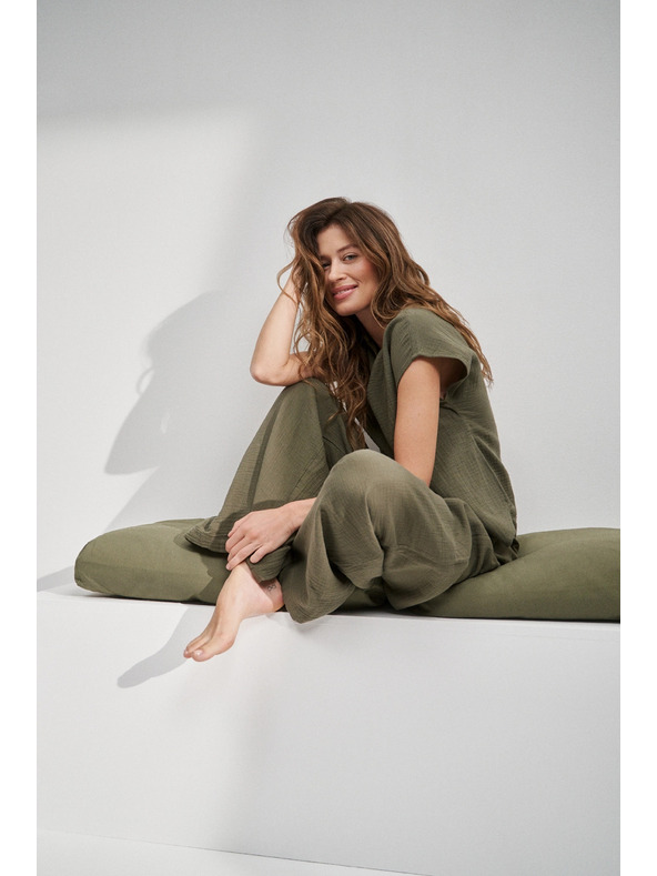 Moodo Maslinaste pamučne hlače s širokim nogavicama Moodo