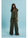 Moodo Maslinaste pamučne hlače s širokim nogavicama Moodo