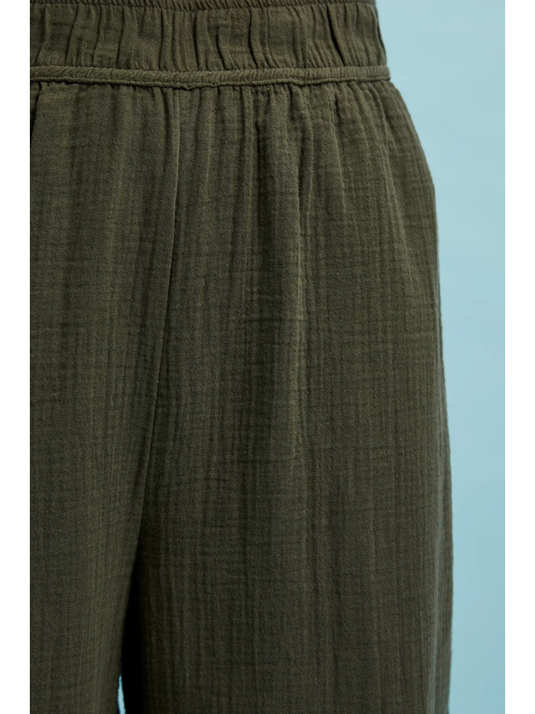 Moodo Maslinaste pamučne hlače s širokim nogavicama Moodo