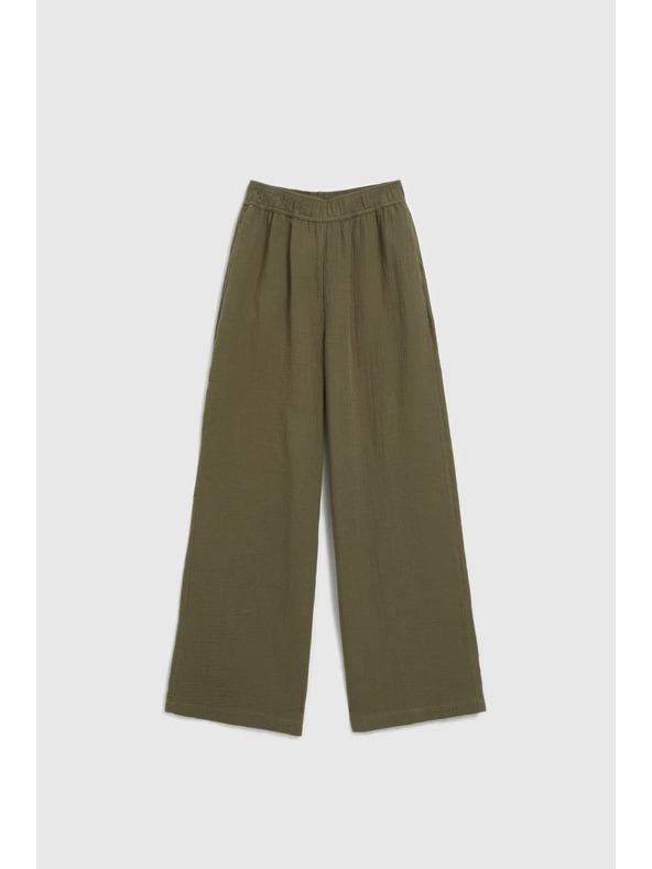 Moodo Maslinaste pamučne hlače s širokim nogavicama Moodo
