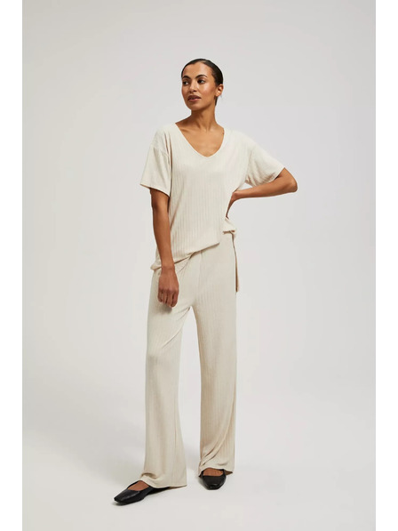Moodo Bež hlače od rebrastog pletiva Moodo