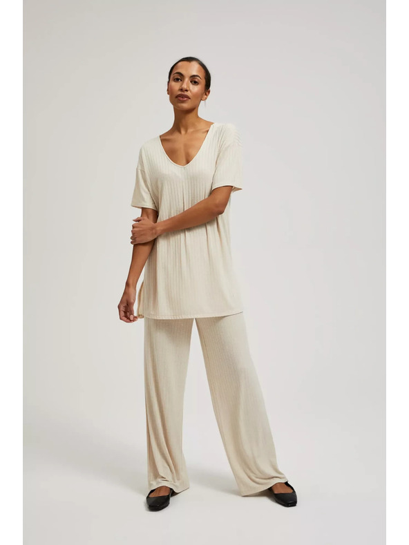Moodo Bež hlače od rebrastog pletiva Moodo
