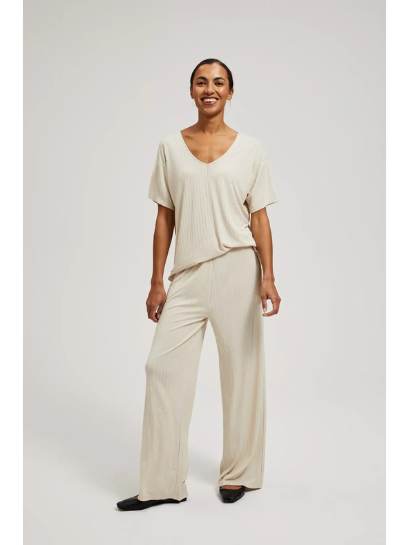 Moodo Bež hlače od rebrastog pletiva Moodo