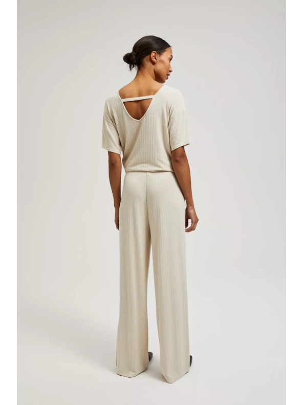 Moodo Bež hlače od rebrastog pletiva Moodo