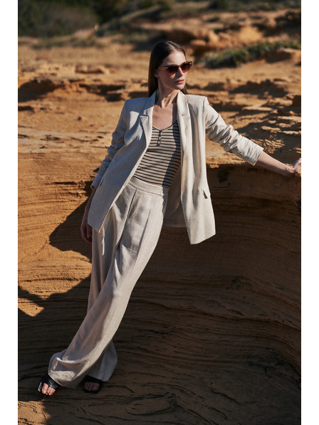 Moodo Lanene hlače s širokim nogavicama bež Moodo