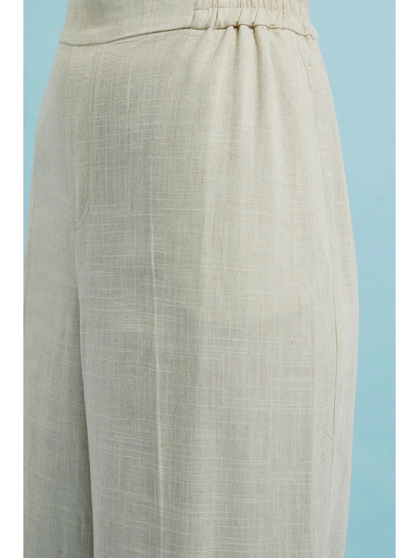 Moodo Lanene hlače s širokim nogavicama bež Moodo