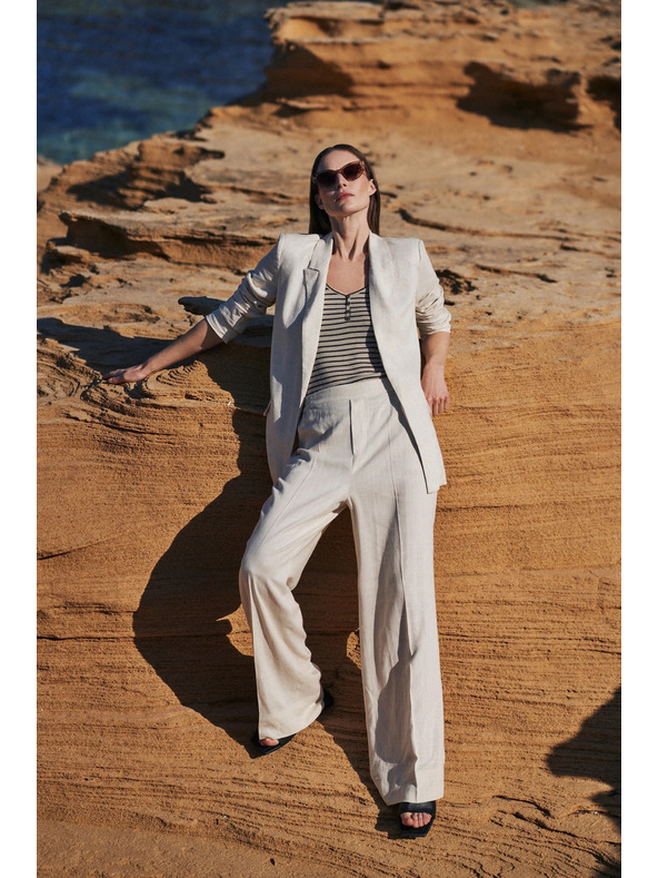 Moodo Lanene hlače s širokim nogavicama bež Moodo