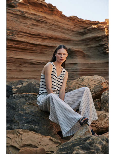 Moodo Lanene hlače prugaste bijele Moodo