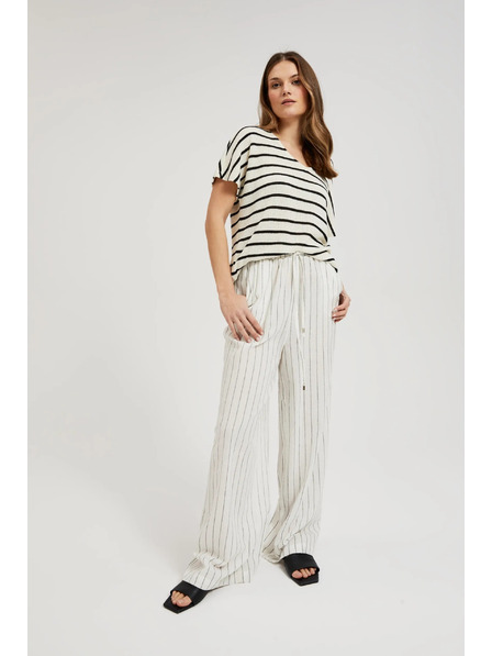 Moodo Lanene hlače prugaste bijele Moodo