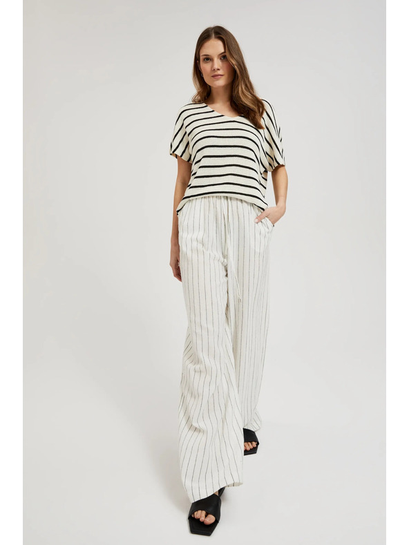 Moodo Lanene hlače prugaste bijele Moodo