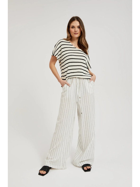 Moodo Lanene hlače prugaste bijele Moodo