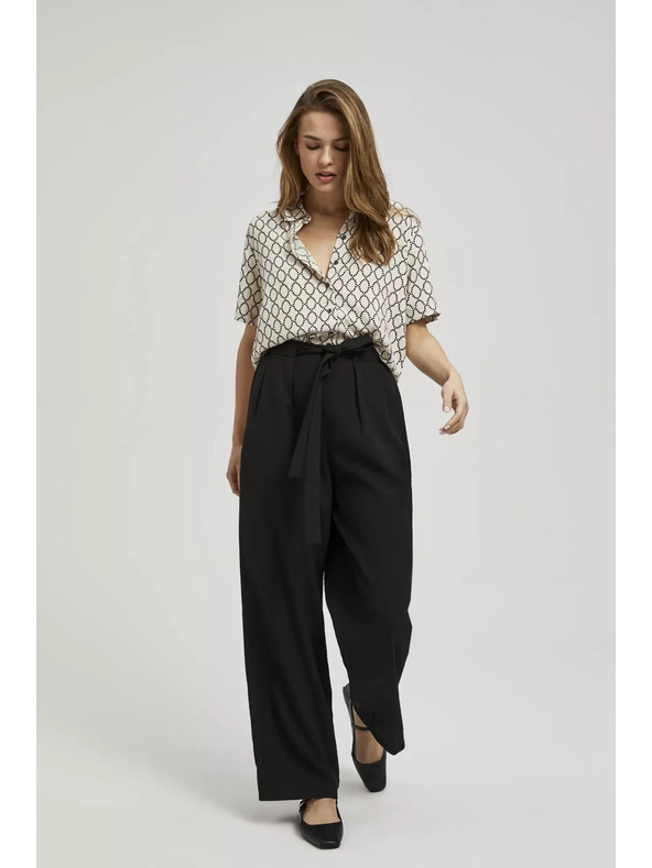 Moodo Glatke hlače s širokim nogavicama i pojasom u struku crne Moodo