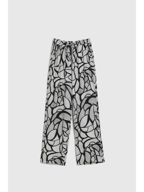 Moodo Viskozne hlače ravnih nogavica crno-bijele Moodo