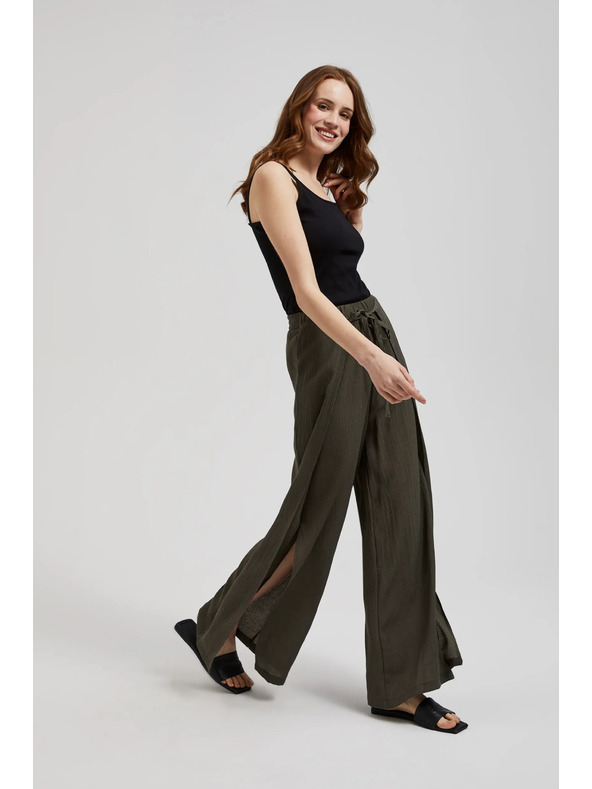 Moodo Maslinaste hlače s širokim nogavicama i gumicom u struku Moodo