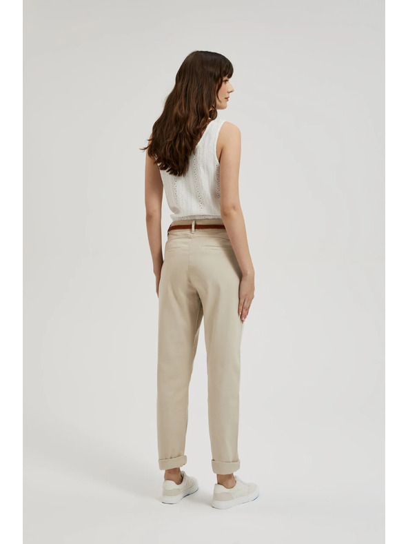 Moodo Bež hlače s dekorativnim pojasom Moodo