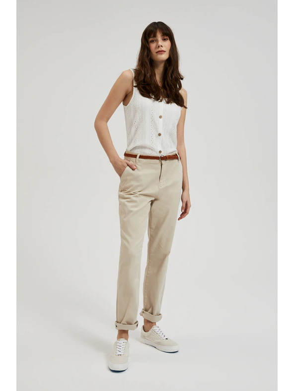 Moodo Bež hlače s dekorativnim pojasom Moodo