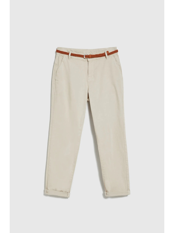 Moodo Bež hlače s dekorativnim pojasom Moodo