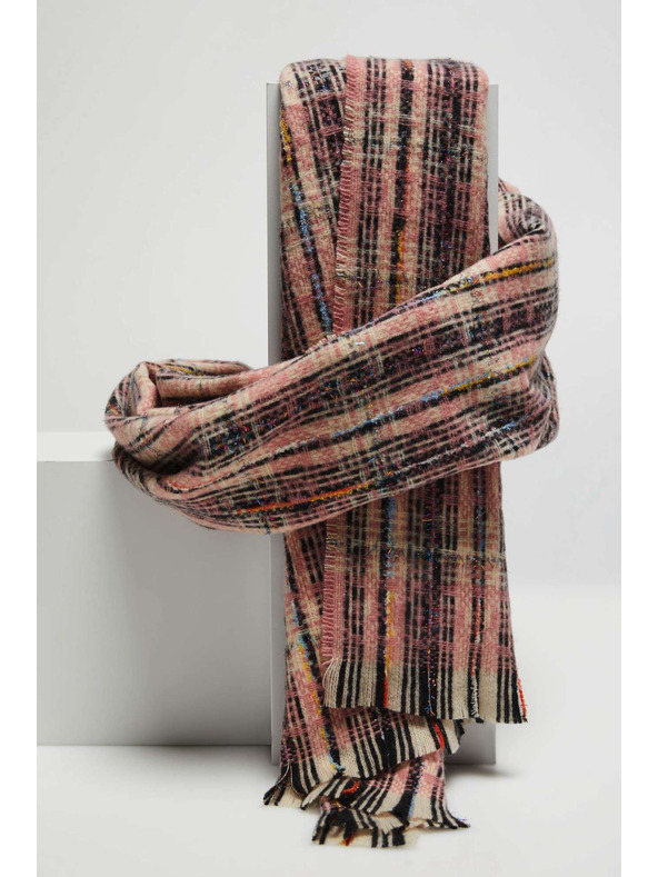 Moodo Ružasti šal u kocki s metalnom nitkom Moodo