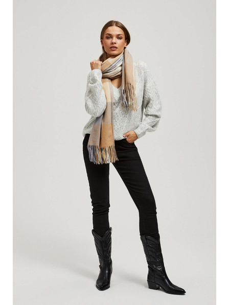 Moodo Tamno bež šal u kocki s resicama Moodo