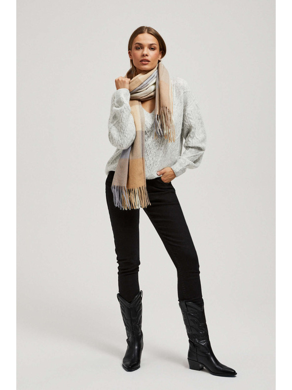 Moodo Tamno bež šal u kocki s resicama Moodo