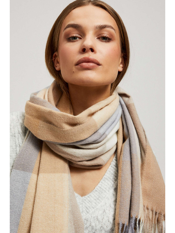 Moodo Tamno bež šal u kocki s resicama Moodo