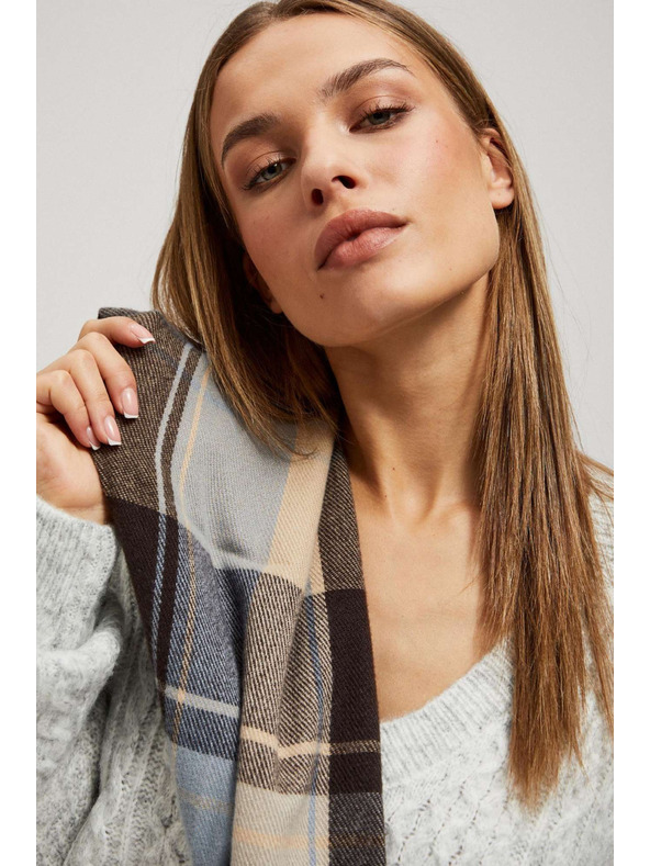 Moodo Smeđi šal u kocki s resicama Moodo