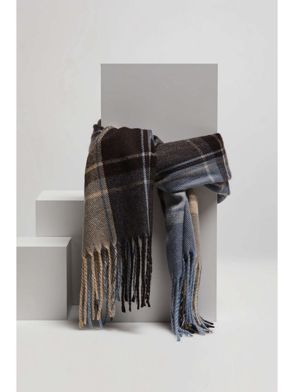 Moodo Smeđi šal u kocki s resicama Moodo