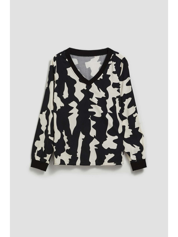 Moodo Uzorkovana košulja s V-izrezom crna Moodo