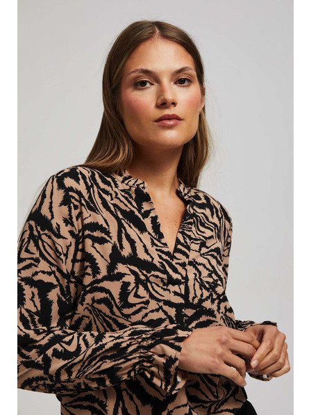 Moodo Uzorkovana košulja s V-izrezom tamno bež Moodo