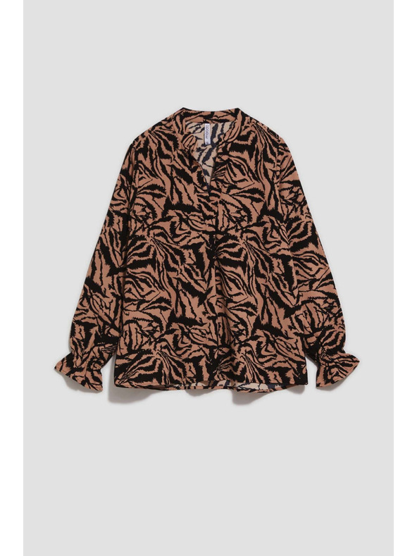 Moodo Uzorkovana košulja s V-izrezom tamno bež Moodo