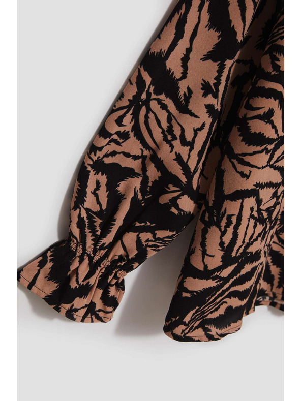 Moodo Uzorkovana košulja s V-izrezom tamno bež Moodo