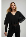 Moodo Crna košulja s volanima i V-izrezom Moodo