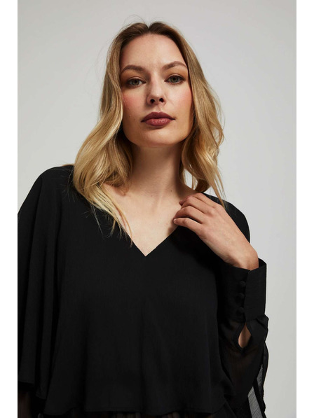 Moodo Crna košulja s volanima i V-izrezom Moodo