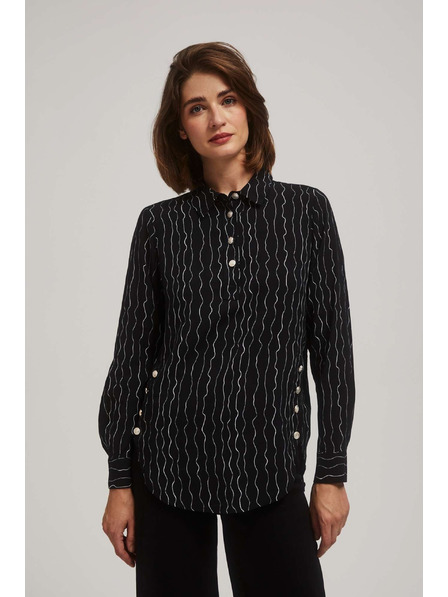 Moodo Crna bluza s dekorativnim gumbima i nježnim uzorkom Moodo