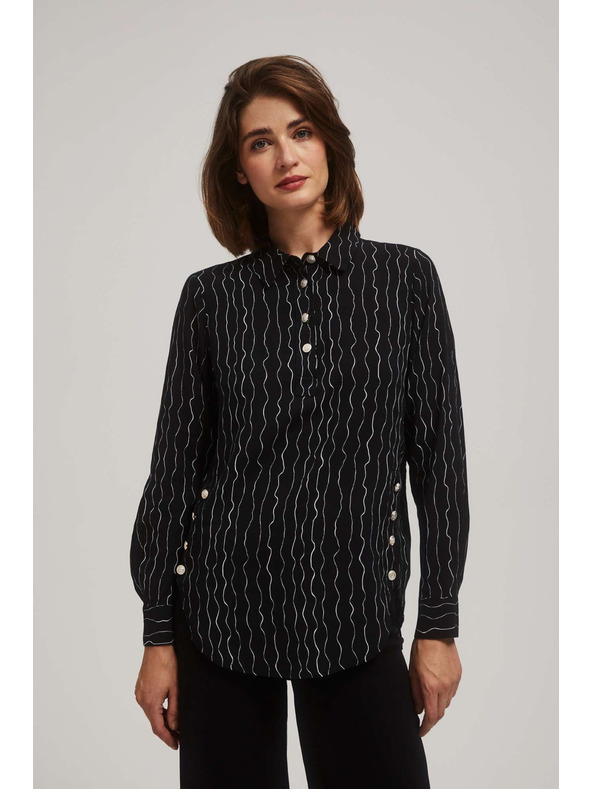 Moodo Crna bluza s dekorativnim gumbima i nježnim uzorkom Moodo