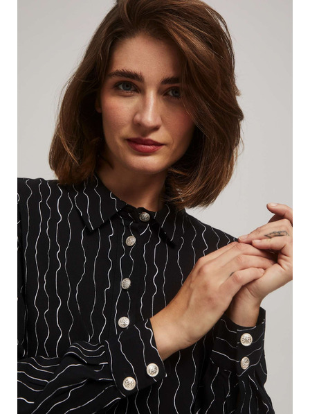 Moodo Crna bluza s dekorativnim gumbima i nježnim uzorkom Moodo