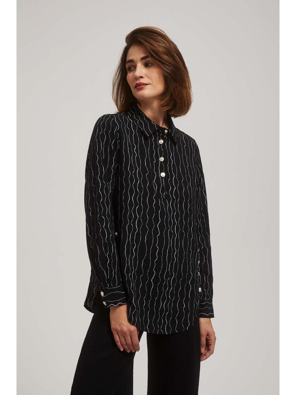 Moodo Crna bluza s dekorativnim gumbima i nježnim uzorkom Moodo