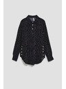 Moodo Crna bluza s dekorativnim gumbima i nježnim uzorkom Moodo