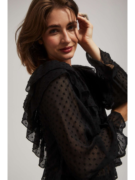 Moodo Crna košulja s volanima i dugim rukavima Moodo