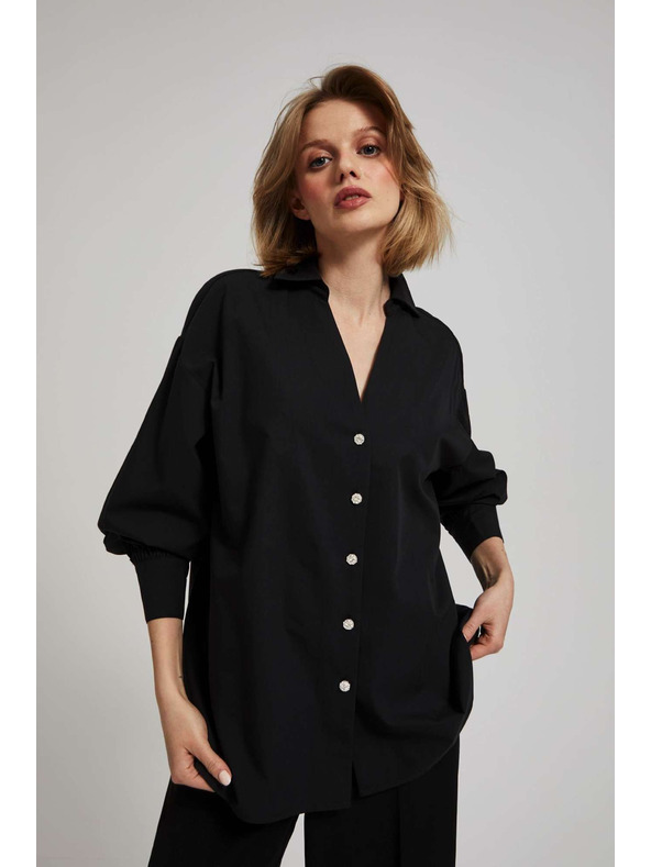 Moodo Crna bluza s dekorativnim gumbima i napuhnutim rukavima Moodo